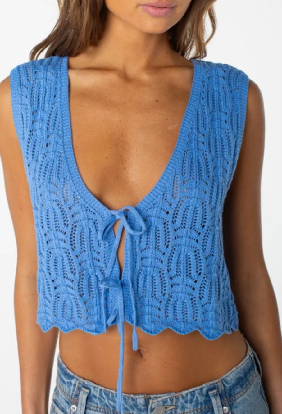 NWT Roxy Beach Bound Crochet Crop Sweater Vest Women's Medium